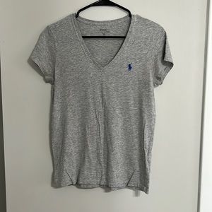 Woman’s grey POLO brand v-neck short sleeve t-shirt in size medium